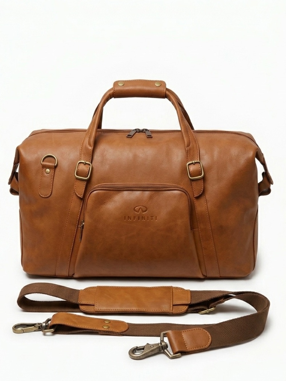 🌺 Tan Leather Weekender Duffel Travel Bag Medium Size NWT